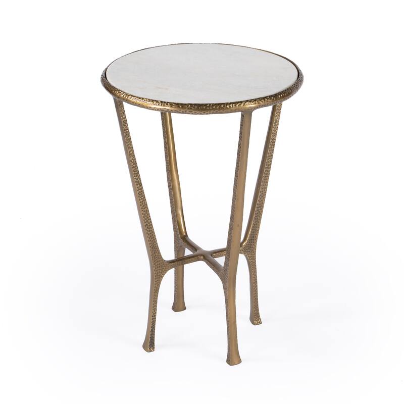 Handmade Flavio Metal and Stone End Table (India) - Gold/White