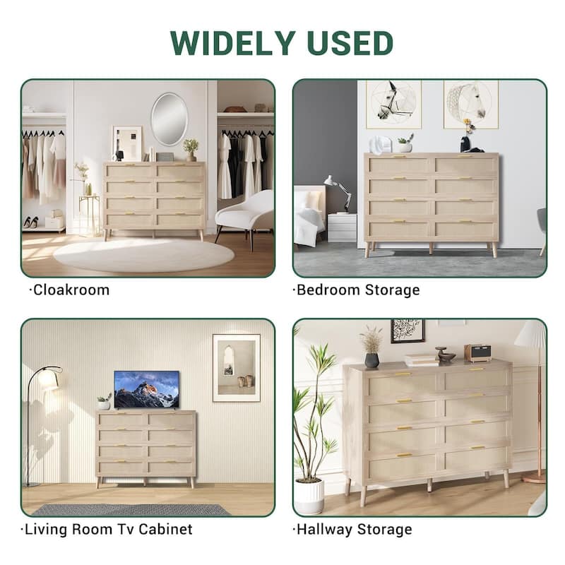 8 Drawer Rattan Dresser, with Handles