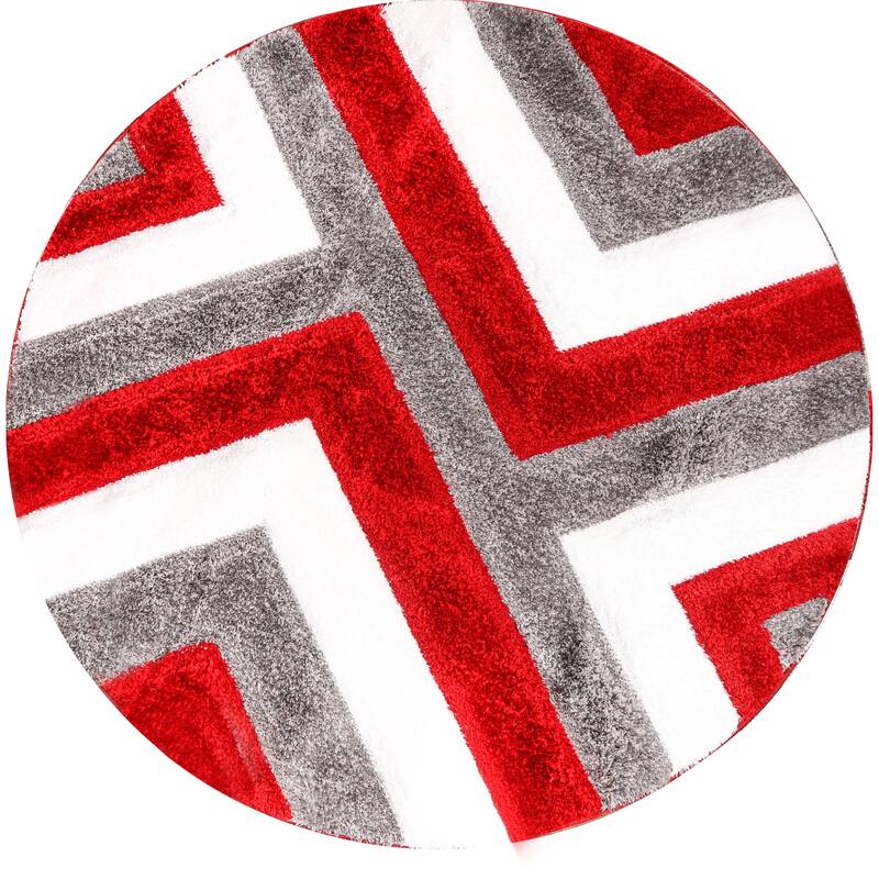 Santorini Collection Abstract Angle Area Rug - 7'7'' Round - Red