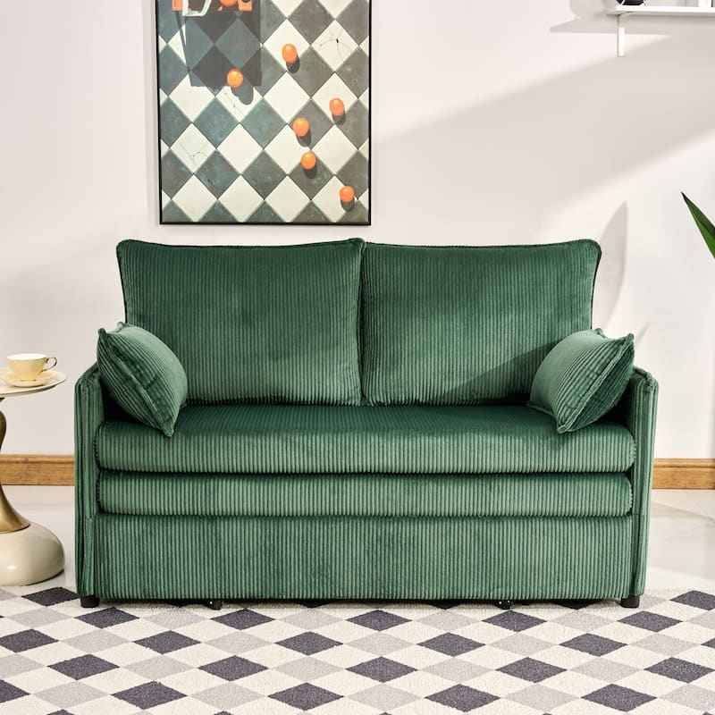 Roomfitters 55" Modern Corduroy Sofa Bed with Pull-out Sleeper Design, Modular Daybed with Storage Pocket & Pillows