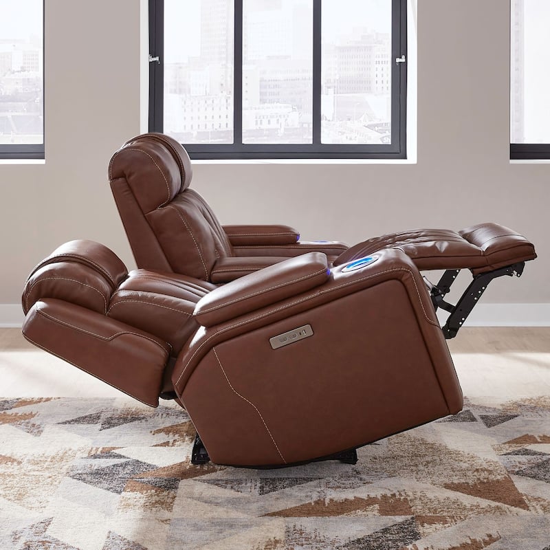 Liberty Furniture Caswell Power Loveseat with Console Chestnut Leather - Width 82" x Depth 40" x Height 42"