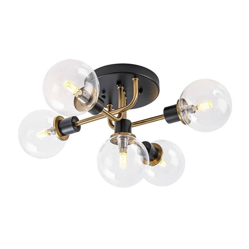 5-Light Tiered Glass Globe Sputnik Semi Flush Ceiling Light 21.3in