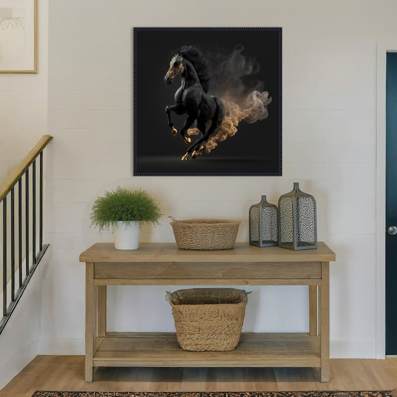 Midnight Monarch Horse by Jake Fouracre Framed Canvas Wall Art Print - Sylvie Beaded Black