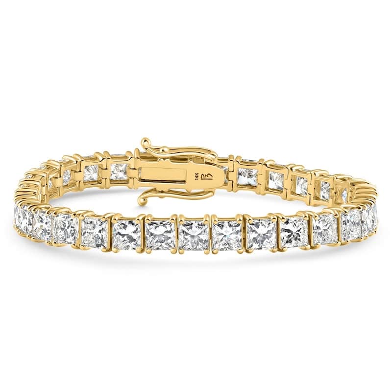 Bliss Diamond 25Ct Princess Diamond Tennis Bracelet Yellow Gold 7" Lab Grown - Yellow - 7 Inch