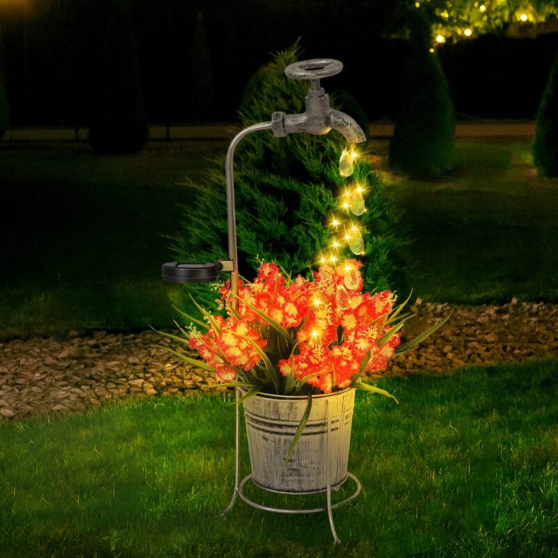 Solar Shower Garden Art Light Decoration LED Fairy Lights with Planter