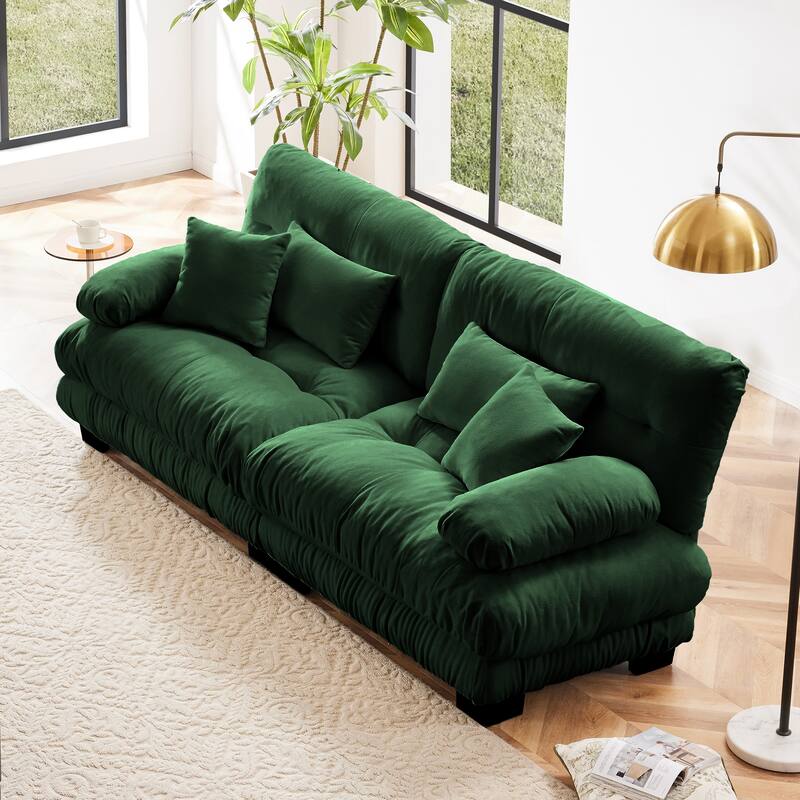 Cloud Couch 2 Seater Sofa for Living Room, Chenille 2 - Seat sofa with 2 Lumbar pillows and 2 throw pillows,Chenille Green - Green