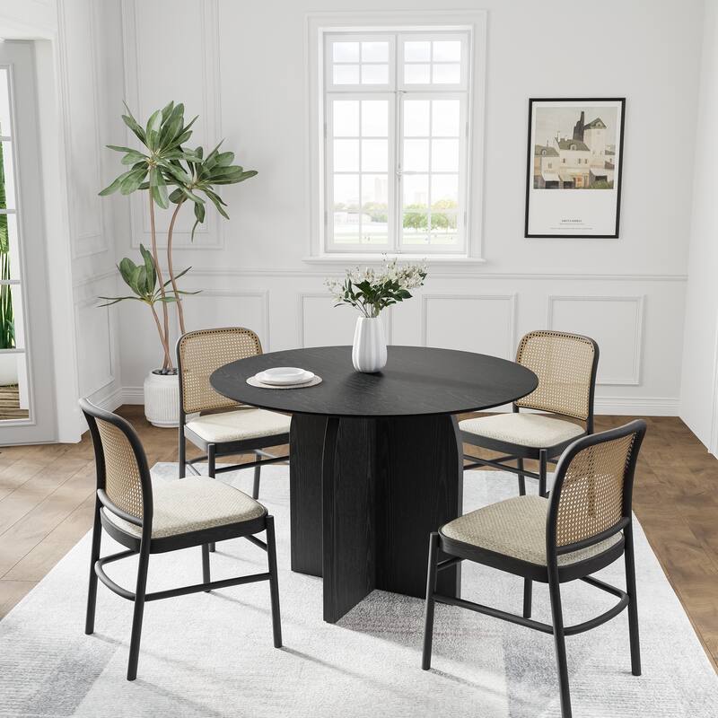 Solid Wood Round Dining Table with Finish and Elegant Arched Legs for Modern Dining Rooms & Kitchens