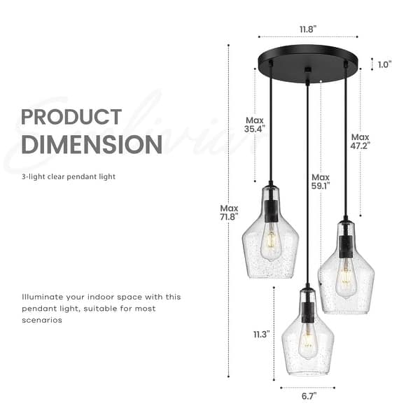 dimension image slide 1 of 4, Modern 3-Light Kitchen Island Chandelier