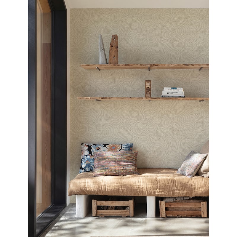 Chesapeake Harrison Champagne Swirling Geometric Wallpaper