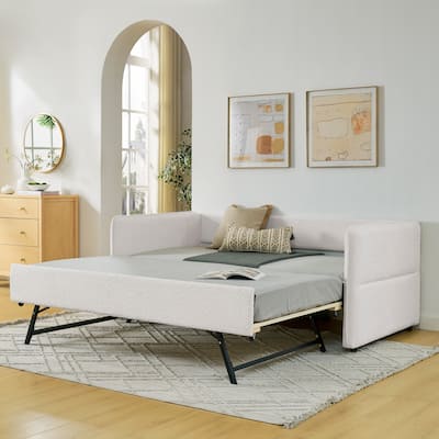 Daybed with Trundle Upholstered Tufted Sofa Bed