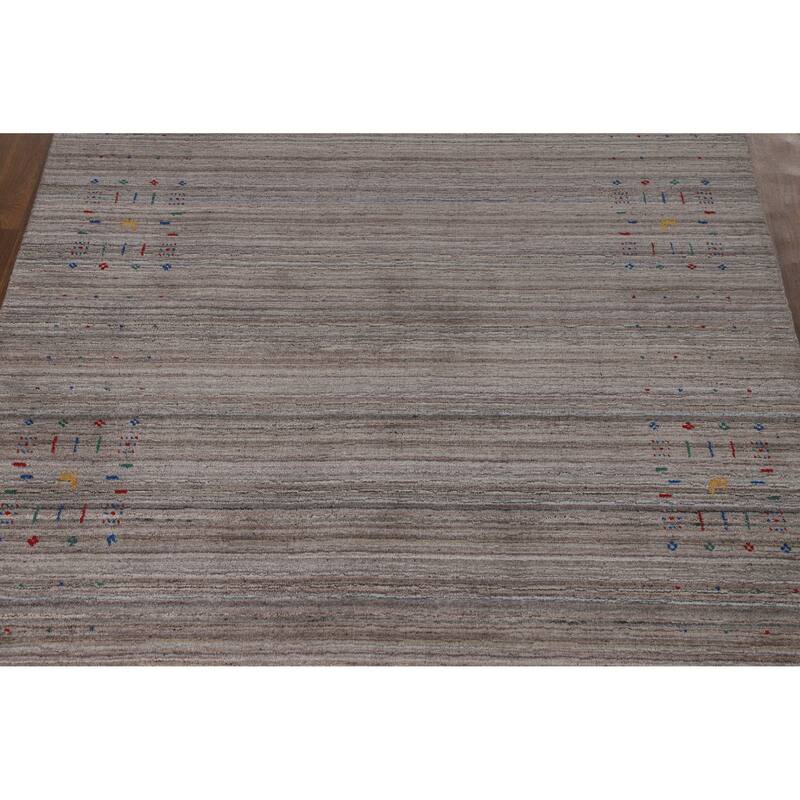 Hand Knotted Oriental 100% Wool Carpet Tribal Stripe Greys & Charcoal Gabbeh Area Rug - 8' 1'' X 5' 1''