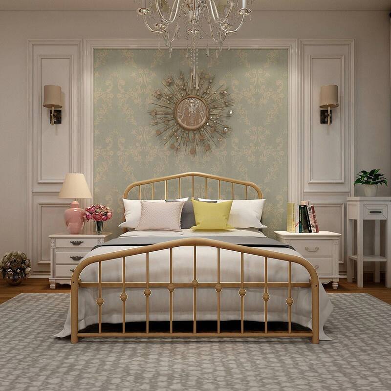 Alazyhome Platform Metal Bed Frame with Headboard, Iron Slat Support