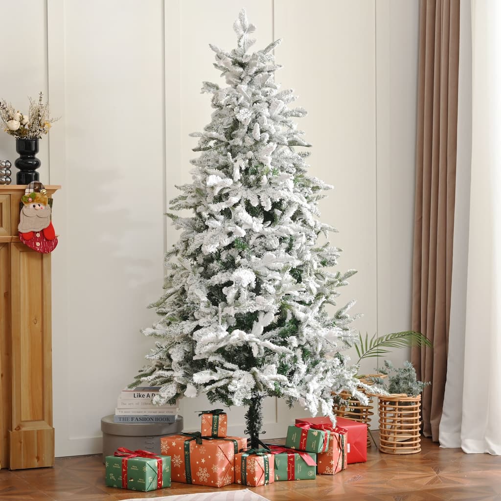 6FT Artificial Christmas Tree Unlit Snow Flocked Design Xmas Tree - N/A