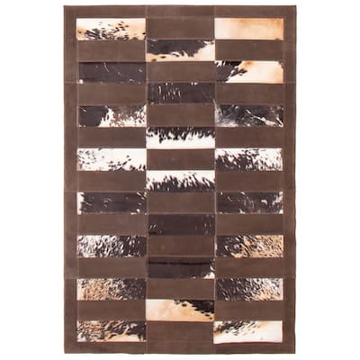 ECARPETGALLERY Handmade Cowhide Patchwork Brown Leather Rug - 4'4 x 6'7