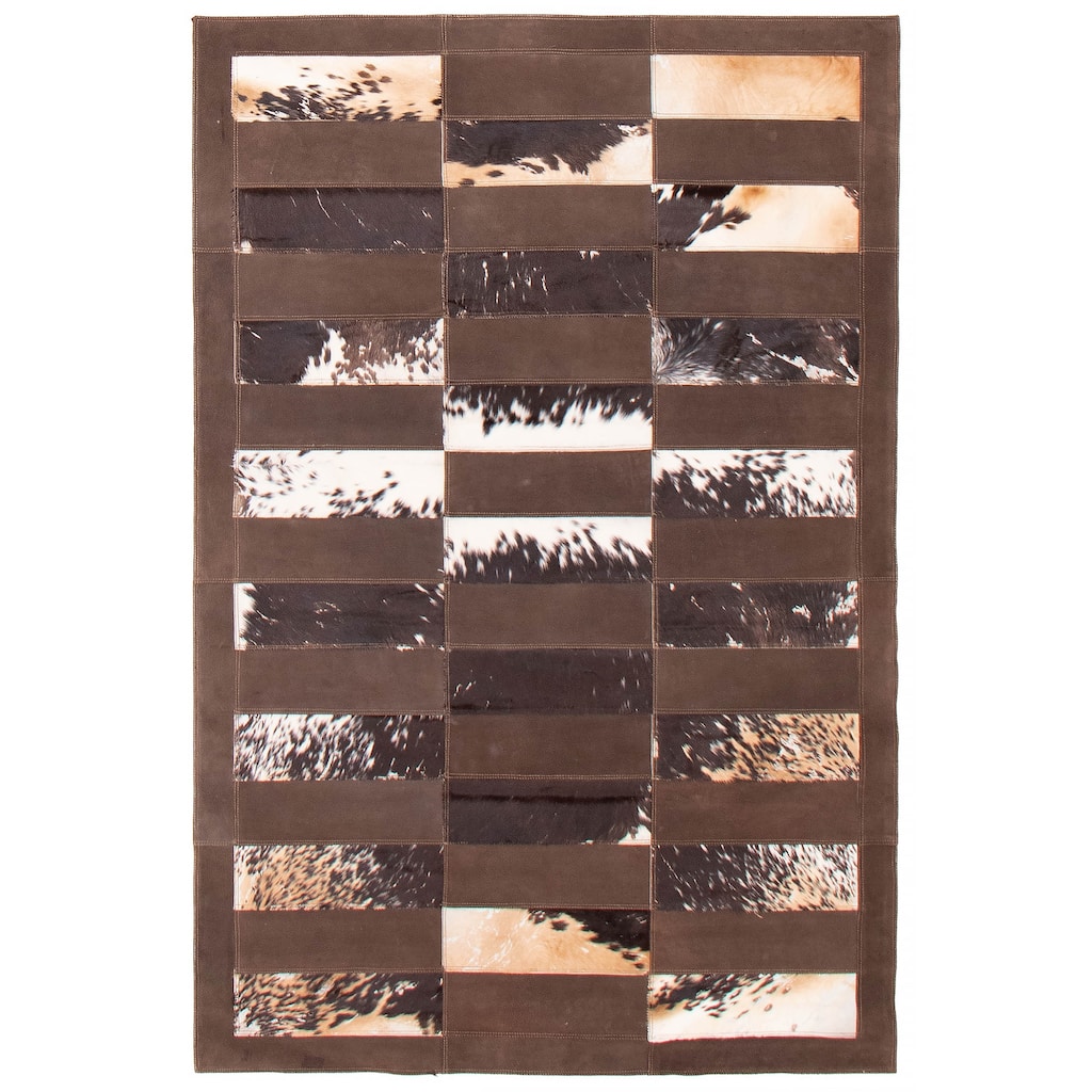 ECARPETGALLERY Handmade Cowhide Patchwork Brown Leather Rug - 4'4 x 6'7