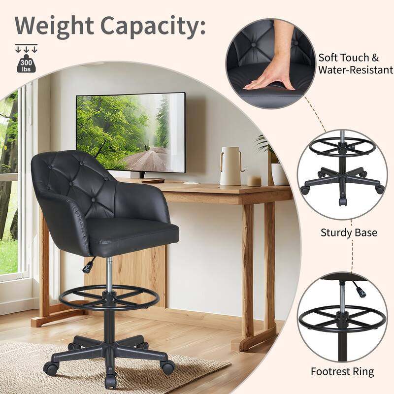 VECELO Swivel Wingback Tilting Task Chair with Tufted Naihead Trim Home Office Chairs Drafting Chairs(Set of 2)