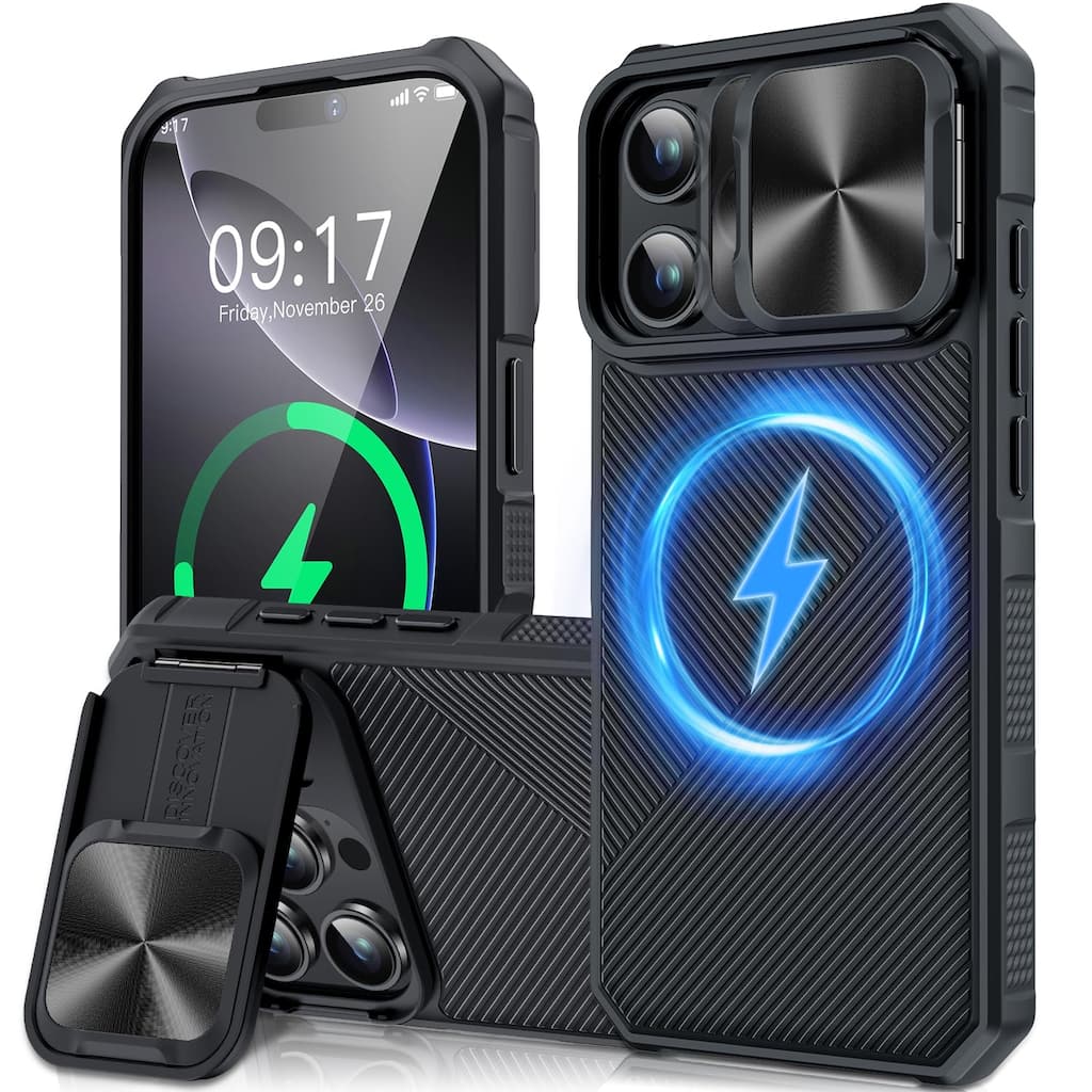 iPhone 16 Pro Max Camera Protection Kickstand - Case Compatible with Mag Safe, Protective Shockproof Military, Phone Case