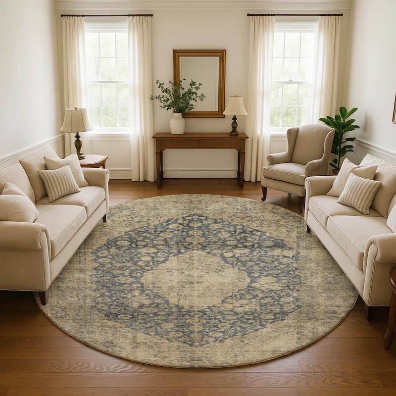 Premium Washable Super Soft Vintage Traditional Mayfield Rug - Charcoal - 8' x 8'