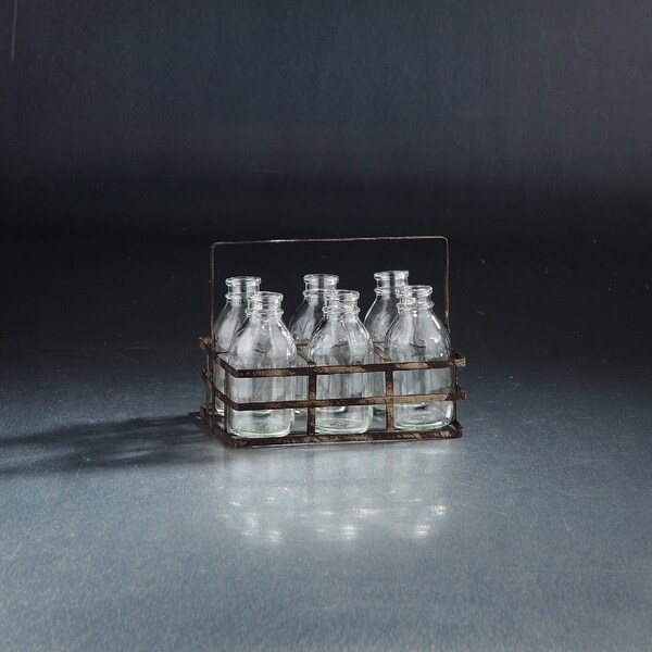 7.5" Clear Handblown Glass Vase with Rustic Finish Holder - N/A
