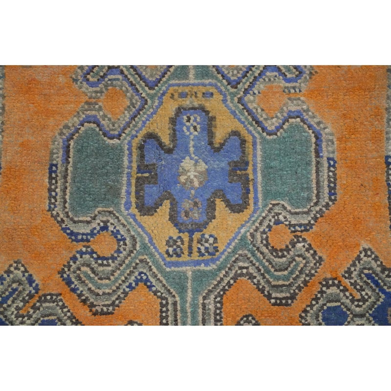 Hand Knotted Oriental 100% Wool Carpet Traditional Geometric Oranges & Rust Hamedan Runner Rug - 9' 7'' X 3' 3''