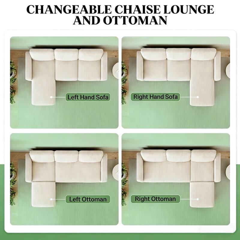 72.8" Modern L-Shaped Corduroy Sectional Sofa