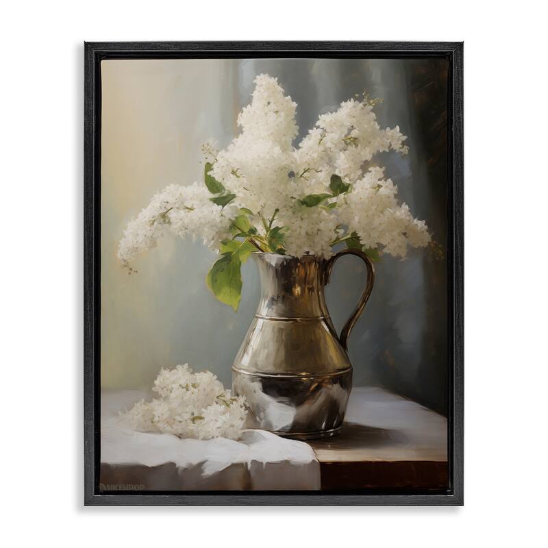Stupell White Lilacs Still Life Framed Floater Canvas Wall Art Design By Arlington Prints - 25 x 31 - Black