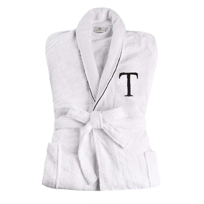 Superior 100% Cotton Embroidered Adult Unisex Luxury Bathrobe - Small-Medium - Letter T