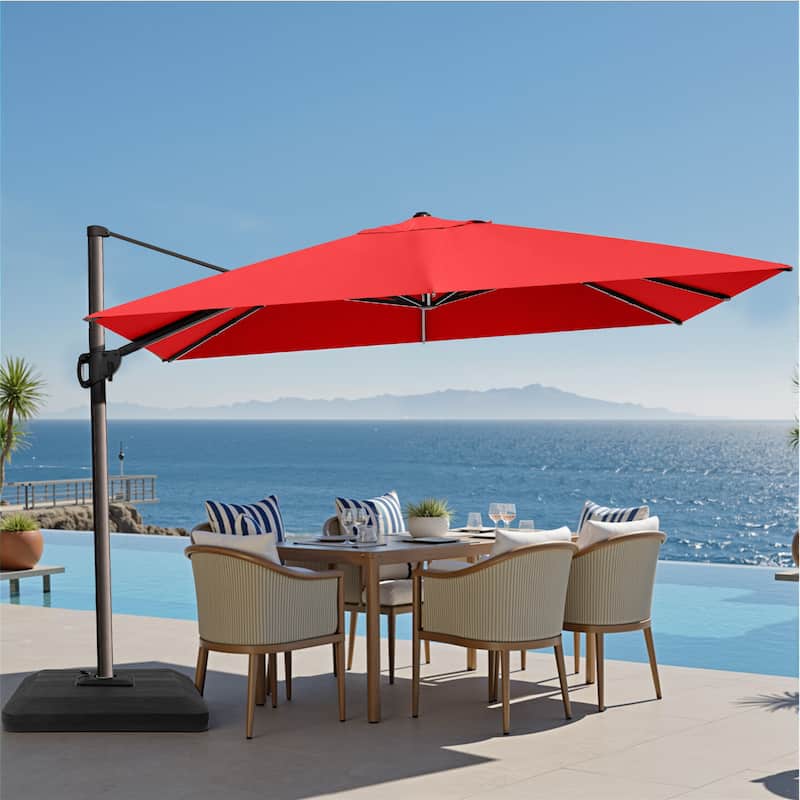 VredHom 9 x 12 FT Outdoor Patio Cantilever-Offset Umbrella with 4-piece Fillable Weighted Base