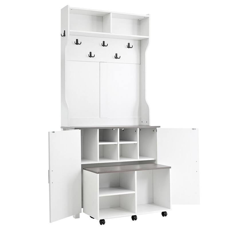 Versatile Hall Tree With Bench Shoe Storage Black Hooks