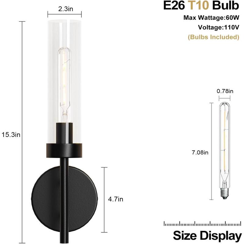 Set of 2 wall light black vanity light glass, metal bedroom light