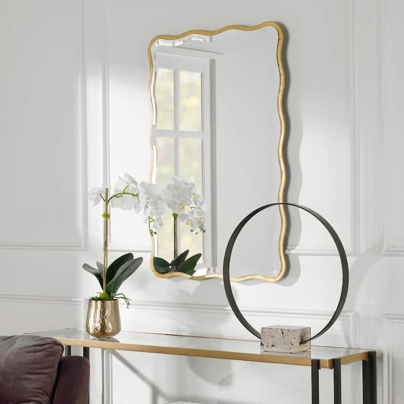 Scalloped Frame Beveled Wall Mirror - 36" - Gold
