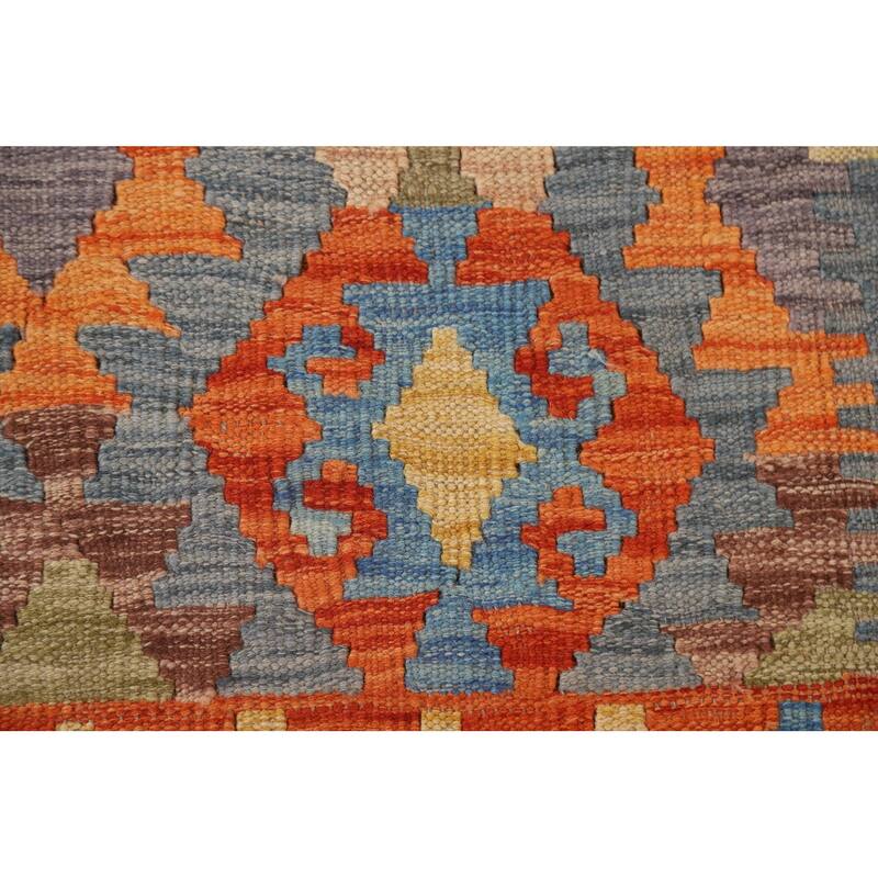 Hand Woven Oriental 100% Wool Carpet Southwestern Geometric Multi-Colored Kilim Area Rug - 9' 5'' X 6' 9''