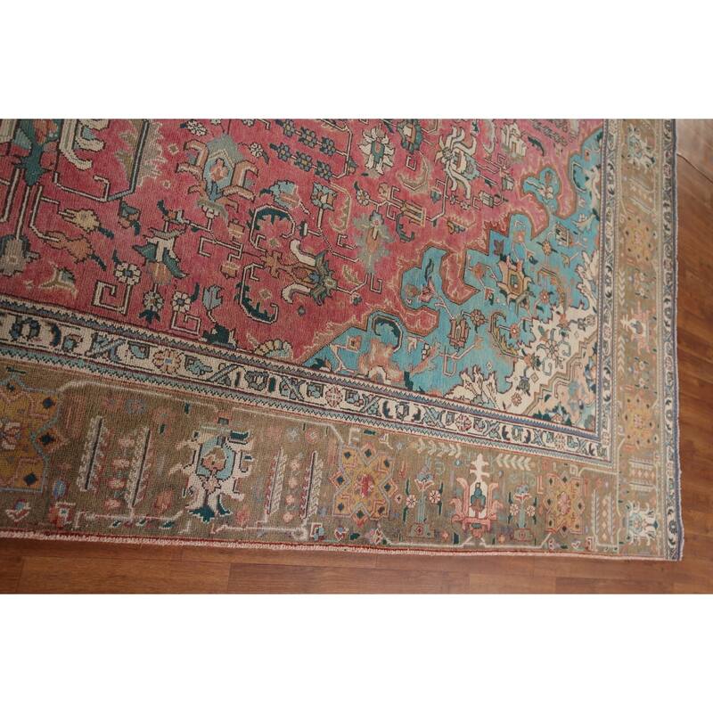 Pink Tabriz Persian Vintage Area Rug Handmade Wool Carpet - 9'11" x 13'4"