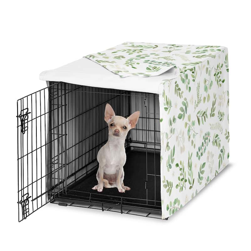 Sweet Jojo Designs Green Boho Floral Leaf Dog Crate Kennel Cover 24in. Neutral Sage White Bohemian Watercolor Botanical Woodland