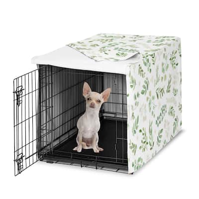 Sweet Jojo Designs Green Boho Floral Leaf Dog Crate Kennel Cover 24in. Neutral Sage White Bohemian Watercolor Botanical Woodland