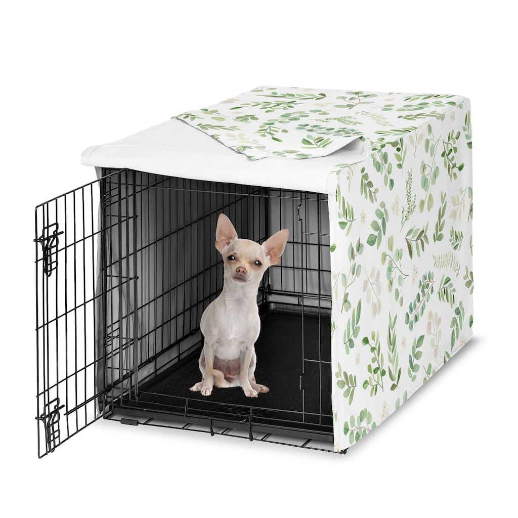 Sweet Jojo Designs Green Boho Floral Leaf Dog Crate Kennel Cover 24in. Neutral Sage White Bohemian Watercolor Botanical Woodland