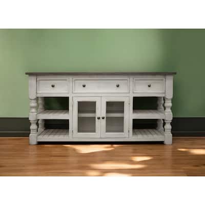 HomeRoots 60" Ivory Solid Wood Open shelving Distressed TV Stand - 60' X '34.75' X '19