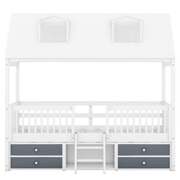 slide 2 of 12, Skylights House Bed with Drawers, Roof, Guardrail - Twin White - Twin
