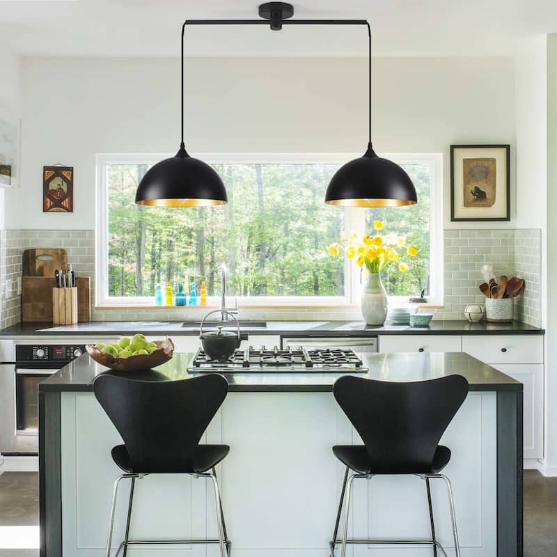 34.64inch 2 Lights Modern Simple Design Pendant with Metal Shade for Living Room Kitchen Island