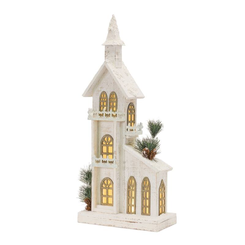 LED Lighted Glitter Christmas Church - 27" - Beige