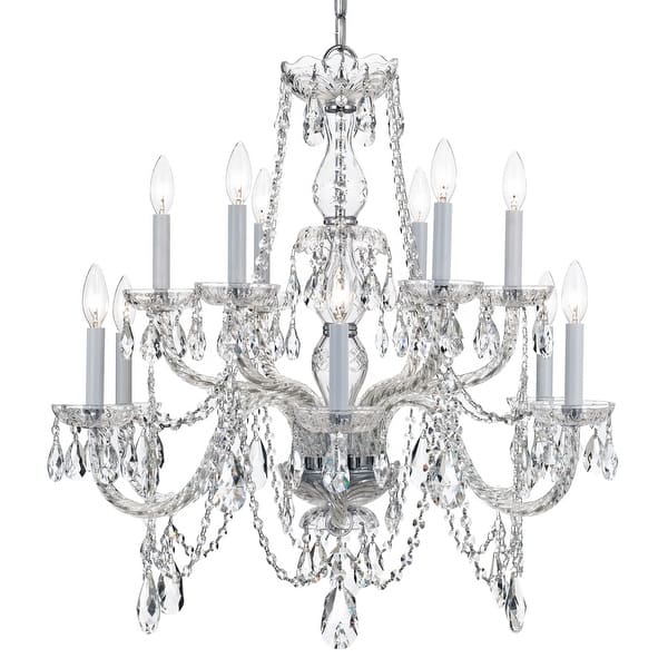 slide 2 of 2, Traditional Crystal 12 Light Chrome Chandelier - 31'' W x 26'' H 31'' W x 26'' H