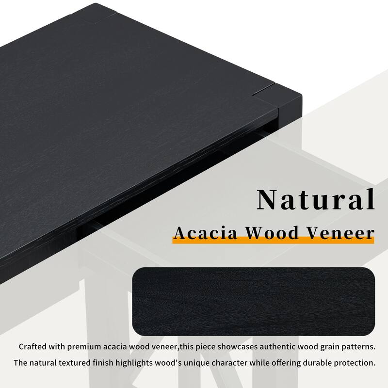 Acacia Veneer Console Table Entryway Table with 4 Drawers and X-Leg, Farmhouse Sofa Table with Open Bottom Storage