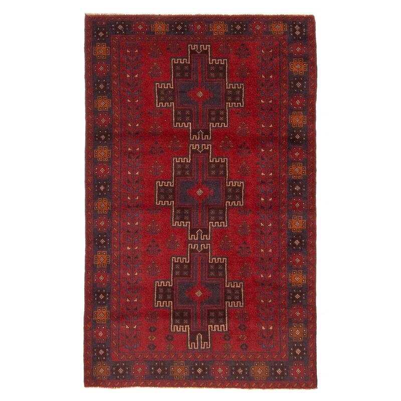 ECARPETGALLERY Hand-knotted Baluch Red Wool Rug - 3'7 x 5'10 - Red - 3'7 x 5'10