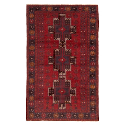 ECARPETGALLERY Hand-knotted Baluch Red Wool Rug - 3'7 x 5'10