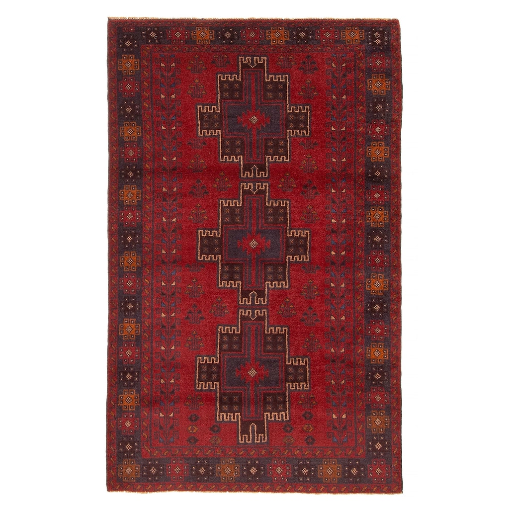 ECARPETGALLERY Hand-knotted Baluch Red Wool Rug - 3'7 x 5'10