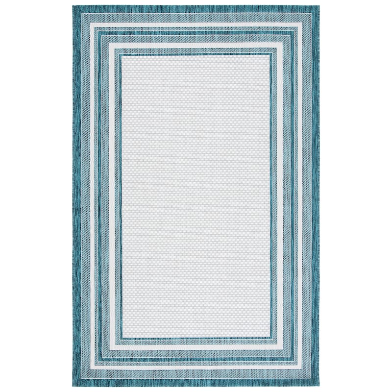 SAFAVIEH Courtyard Vickie Indoor/ Outdoor Waterproof Patio Backyard Rug - 2' x 3'7" - Ivory/Teal