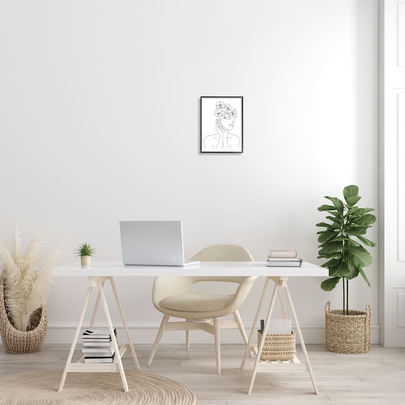 Stupell Female Flowers in Hair Minimal Line Drawing Framed Wall Art