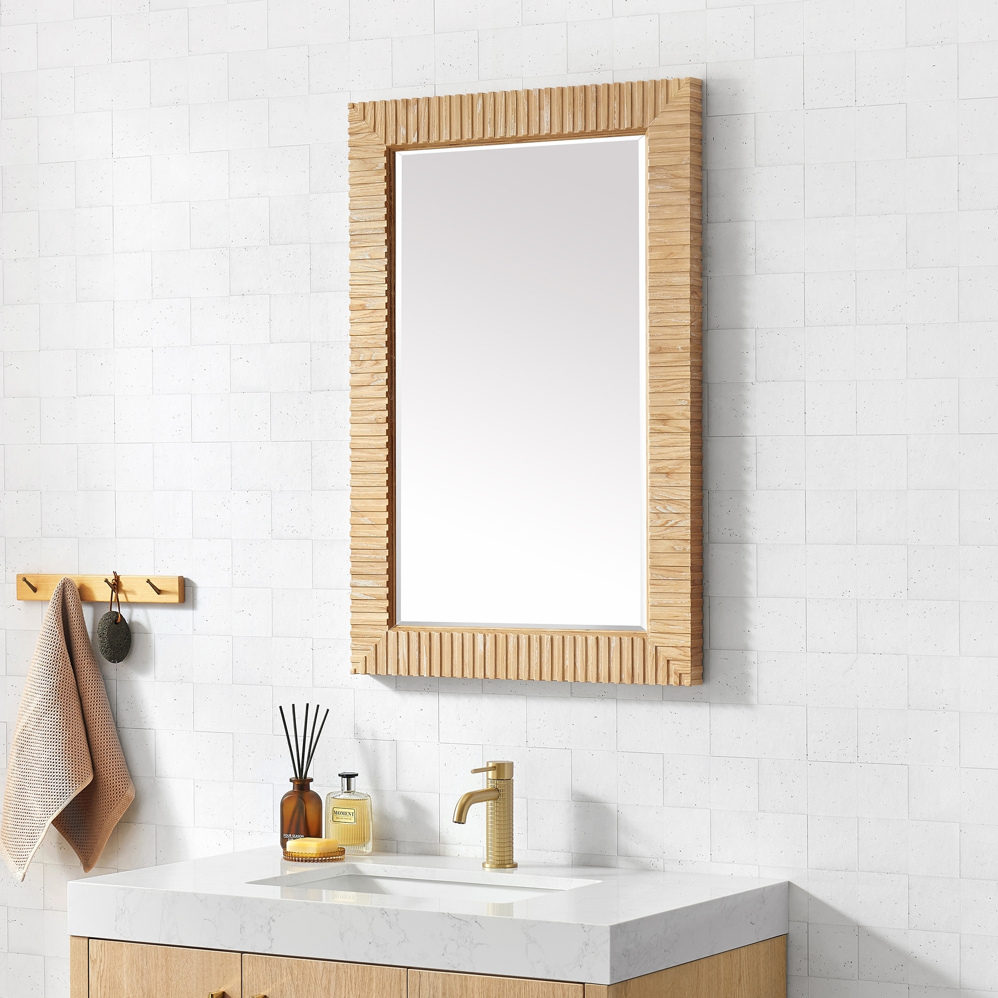 Osaka Rectangular Wood Framed Wall Bathroom Art Mirror - On Sale