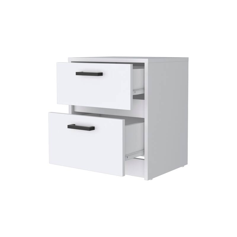 White 2-Drawer Nightstand with Metal Handles