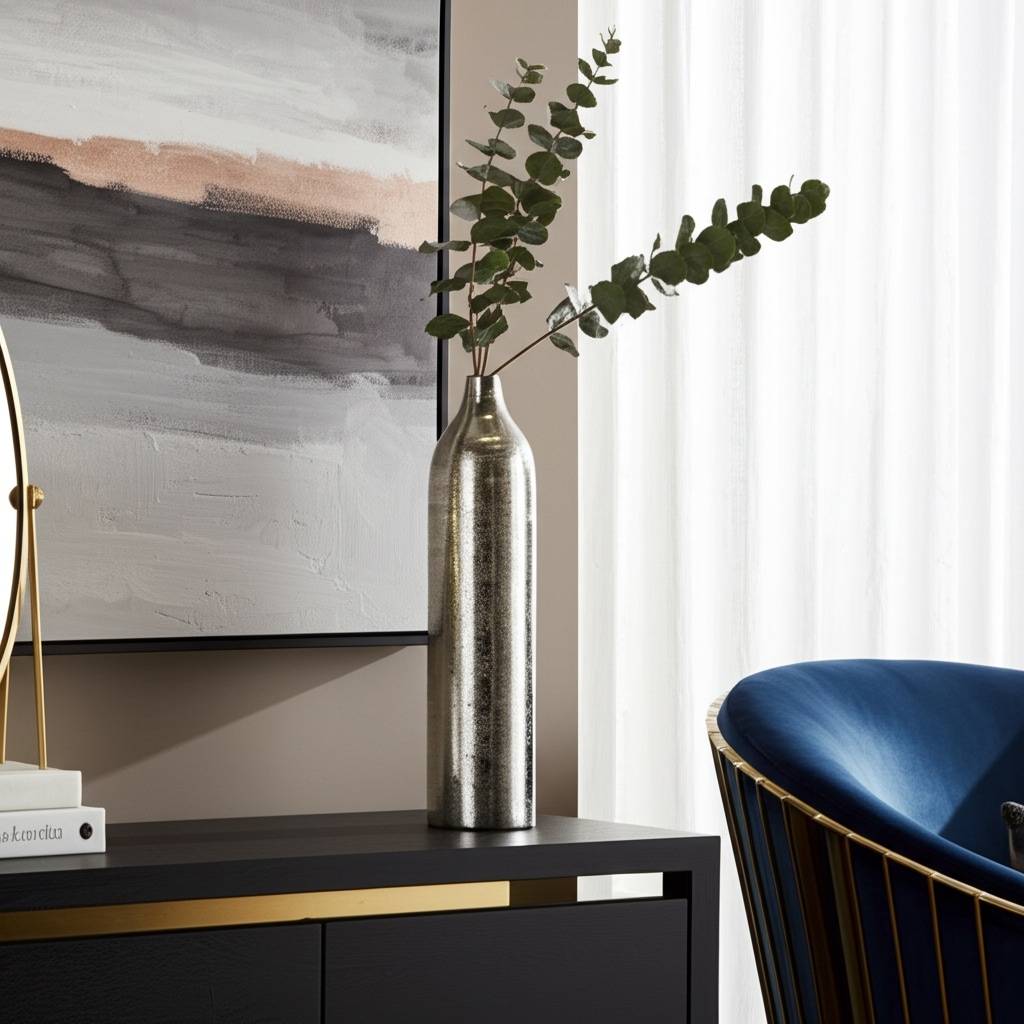 Decorative Vase - Bronze Metal Textured Solid Cylinder, 18in